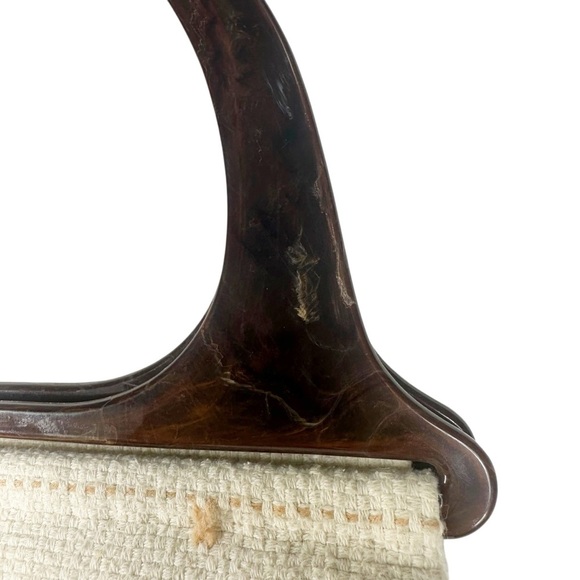 Stitched Fabric Boho 70's inspired unique handbag with acrylic handles - Picture 4 of 8